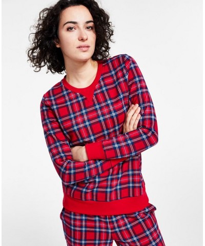 Women's Printed Plaid Matching Crewneck Top Cardinal Holiday Plaid $9.64 Outfits