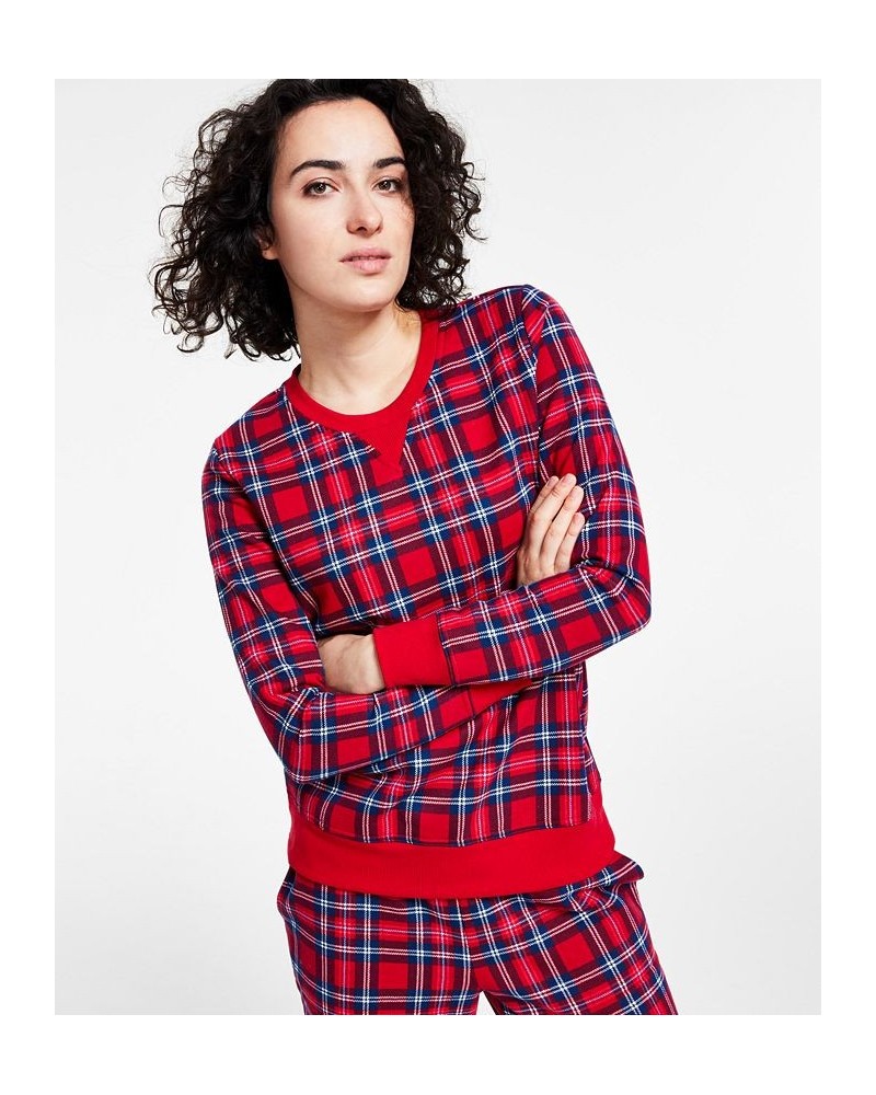 Women's Printed Plaid Matching Crewneck Top Cardinal Holiday Plaid $9.64 Outfits