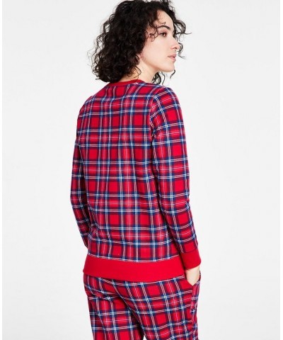 Women's Printed Plaid Matching Crewneck Top Cardinal Holiday Plaid $9.64 Outfits