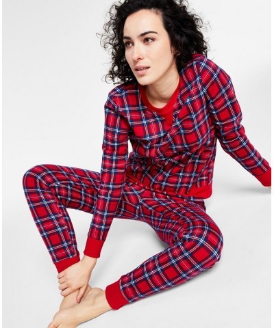 Women's Printed Plaid Matching Crewneck Top Cardinal Holiday Plaid $9.64 Outfits