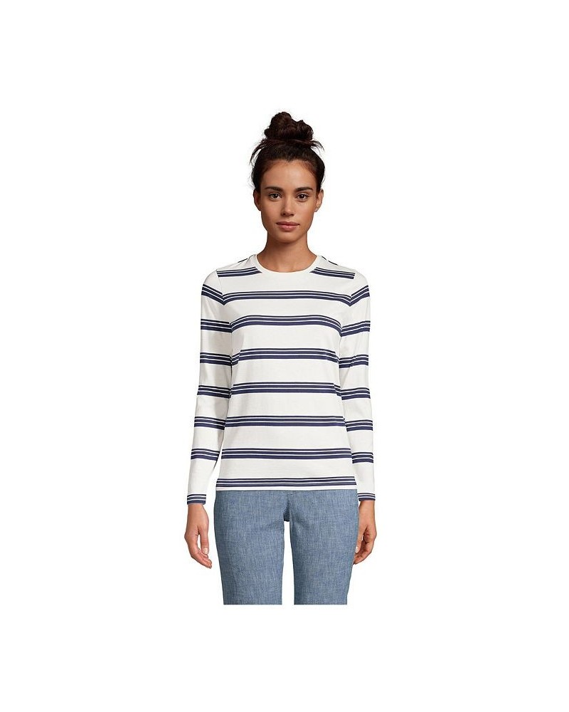 Women's Petite Relaxed Supima Cotton Long Sleeve Crewneck T-Shirt Ivory founders stripe $26.47 Tops