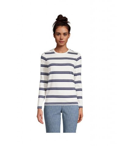 Women's Petite Relaxed Supima Cotton Long Sleeve Crewneck T-Shirt Ivory founders stripe $26.47 Tops