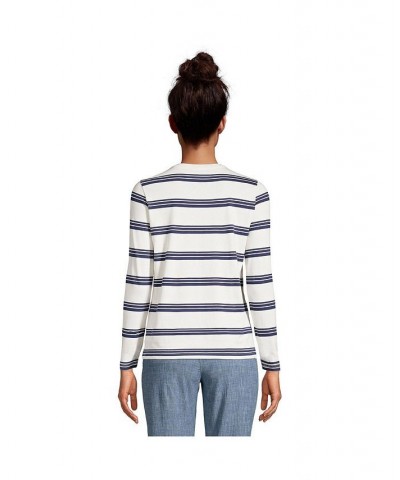 Women's Petite Relaxed Supima Cotton Long Sleeve Crewneck T-Shirt Ivory founders stripe $26.47 Tops