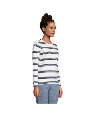 Women's Petite Relaxed Supima Cotton Long Sleeve Crewneck T-Shirt Ivory founders stripe $26.47 Tops