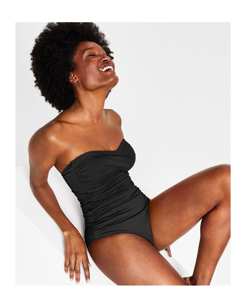 Twist-Front Ruched One-Piece Swimsuit Black $39.20 Swimsuits