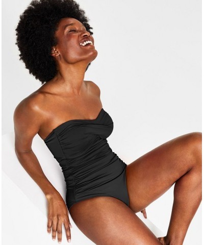 Twist-Front Ruched One-Piece Swimsuit Black $39.20 Swimsuits