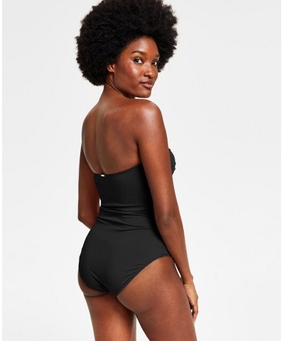 Twist-Front Ruched One-Piece Swimsuit Black $39.20 Swimsuits