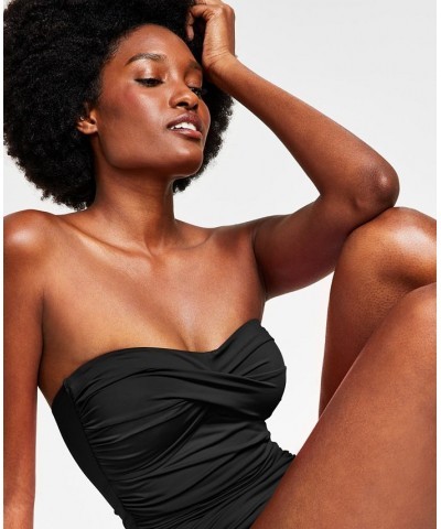 Twist-Front Ruched One-Piece Swimsuit Black $39.20 Swimsuits