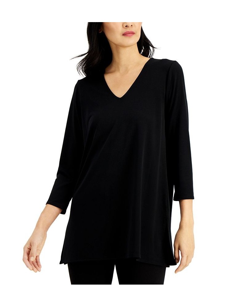 3/4 Sleeve V-Neck Tunic Deep Black $19.11 Tops