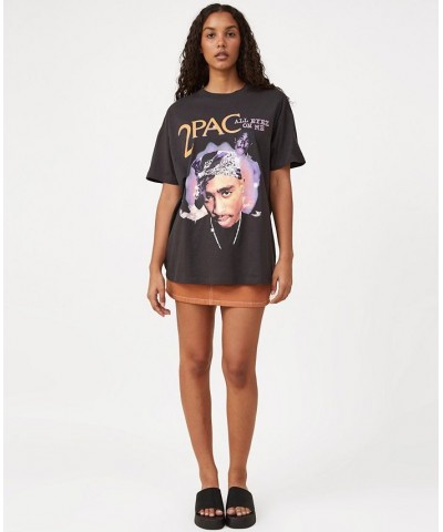 Women's Boyfriend Fit Hip Hop T-shirt Tupac All Eyes On Me, Washed Black $17.20 Tops