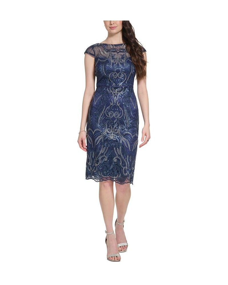 Women's Embellished Cap-Sleeve Dress Navy $90.44 Dresses