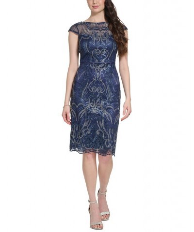 Women's Embellished Cap-Sleeve Dress Navy $90.44 Dresses