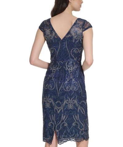 Women's Embellished Cap-Sleeve Dress Navy $90.44 Dresses