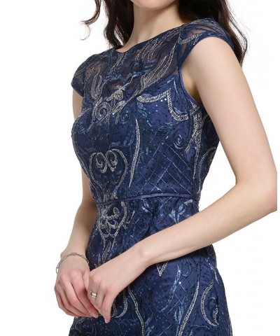 Women's Embellished Cap-Sleeve Dress Navy $90.44 Dresses