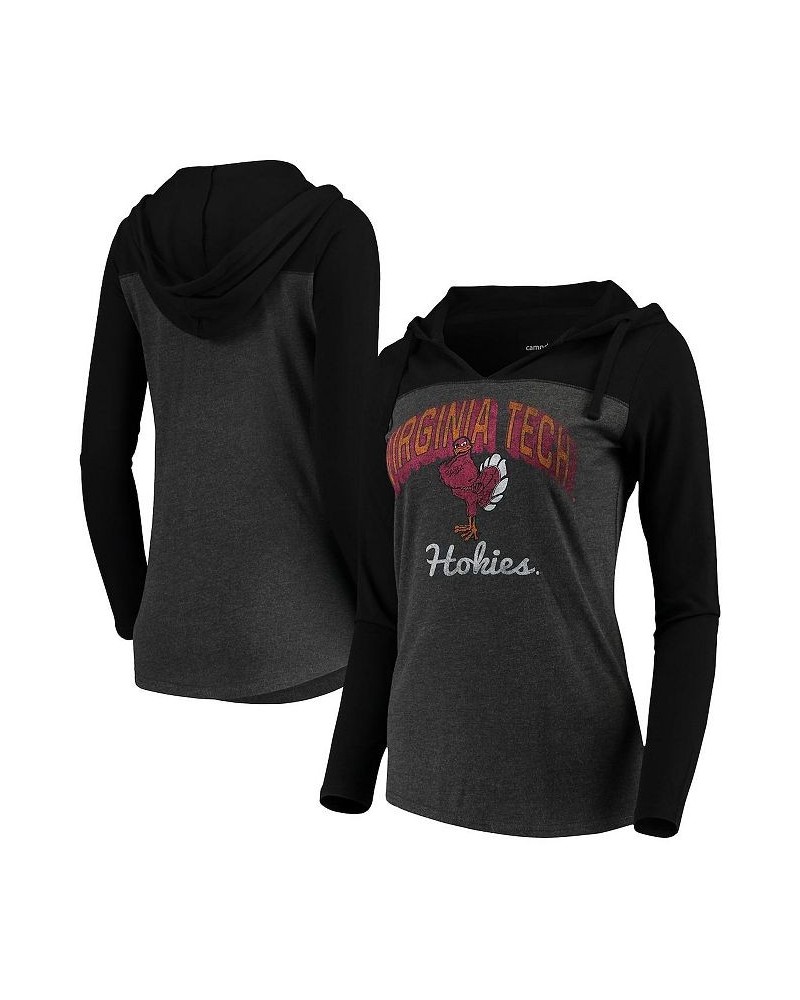 Women's Charcoal Virginia Tech Hokies Knockout Color Block Long Sleeve V-Neck Hoodie T-shirt Charcoal $29.76 Tops