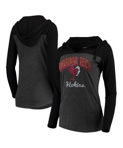 Women's Charcoal Virginia Tech Hokies Knockout Color Block Long Sleeve V-Neck Hoodie T-shirt Charcoal $29.76 Tops