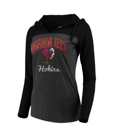 Women's Charcoal Virginia Tech Hokies Knockout Color Block Long Sleeve V-Neck Hoodie T-shirt Charcoal $29.76 Tops