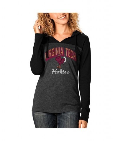 Women's Charcoal Virginia Tech Hokies Knockout Color Block Long Sleeve V-Neck Hoodie T-shirt Charcoal $29.76 Tops