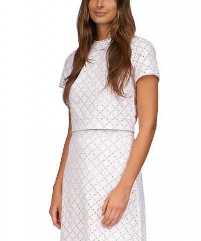 Women's Geometric Eyelet Cropped Top White $79.20 Tops