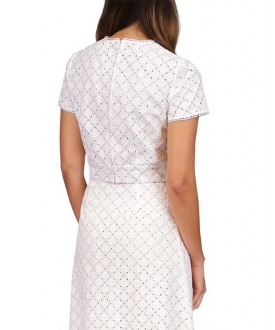 Women's Geometric Eyelet Cropped Top White $79.20 Tops