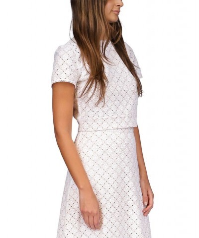 Women's Geometric Eyelet Cropped Top White $79.20 Tops