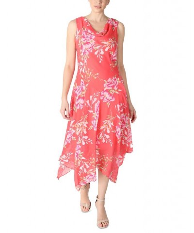 Women's Sleeveless Draped-Neck Floral-Print Maxi Dress Coral $37.38 Dresses