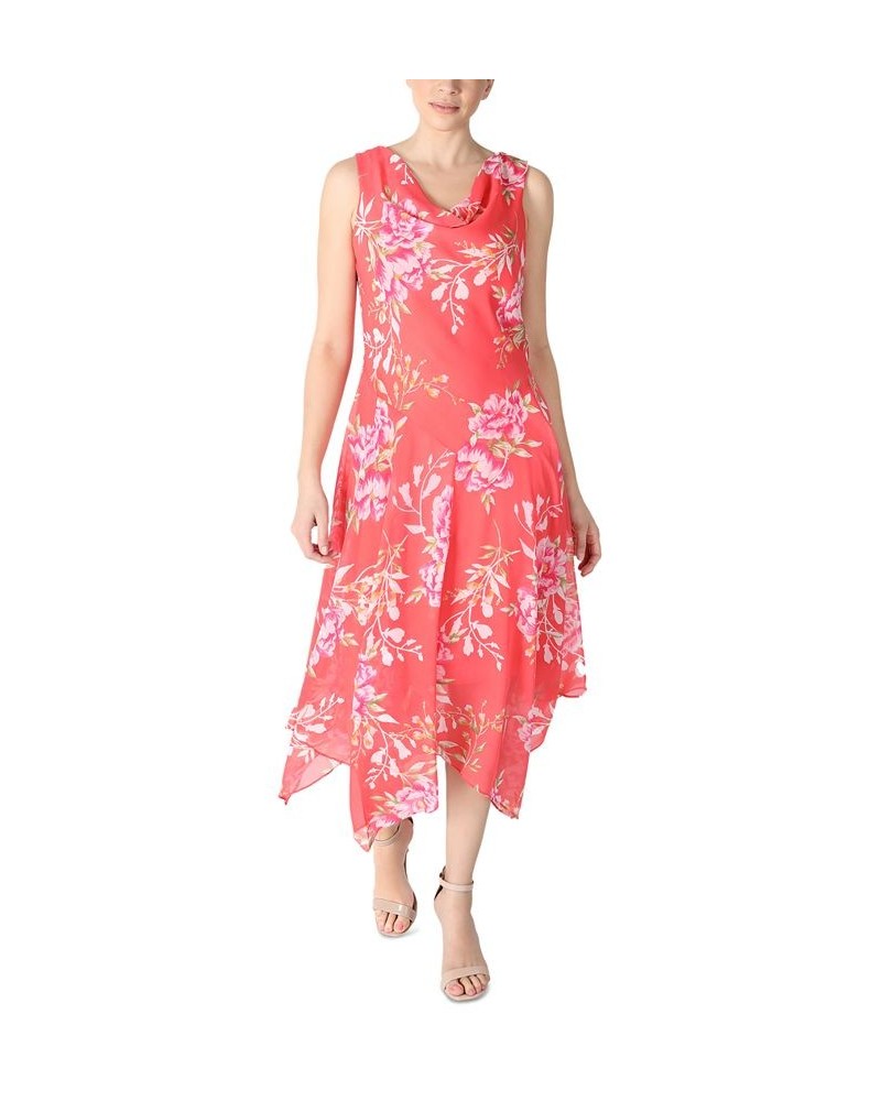 Women's Sleeveless Draped-Neck Floral-Print Maxi Dress Coral $37.38 Dresses