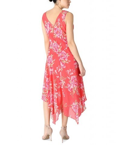 Women's Sleeveless Draped-Neck Floral-Print Maxi Dress Coral $37.38 Dresses