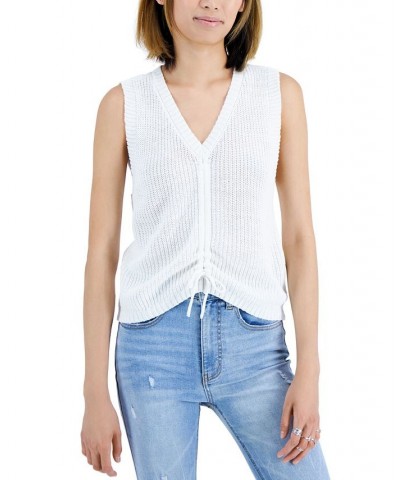 Juniors' Ruched-Front V-neck Sweater Vest Ivory $9.27 Sweaters