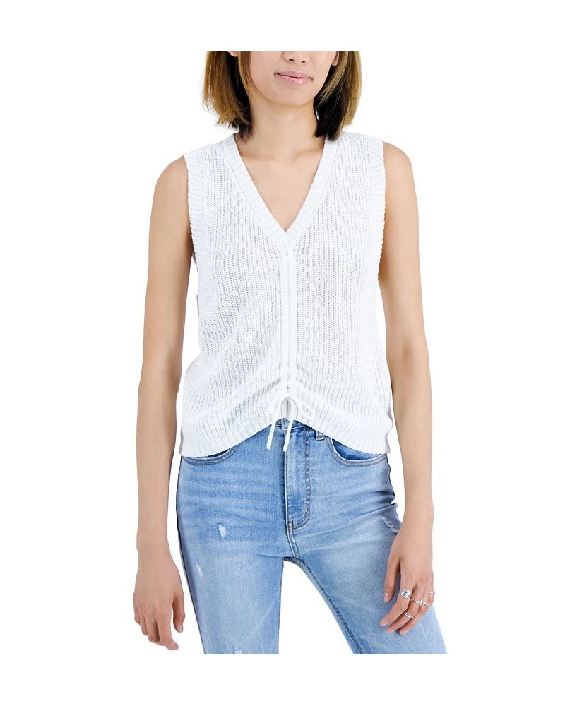 Juniors' Ruched-Front V-neck Sweater Vest Ivory $9.27 Sweaters