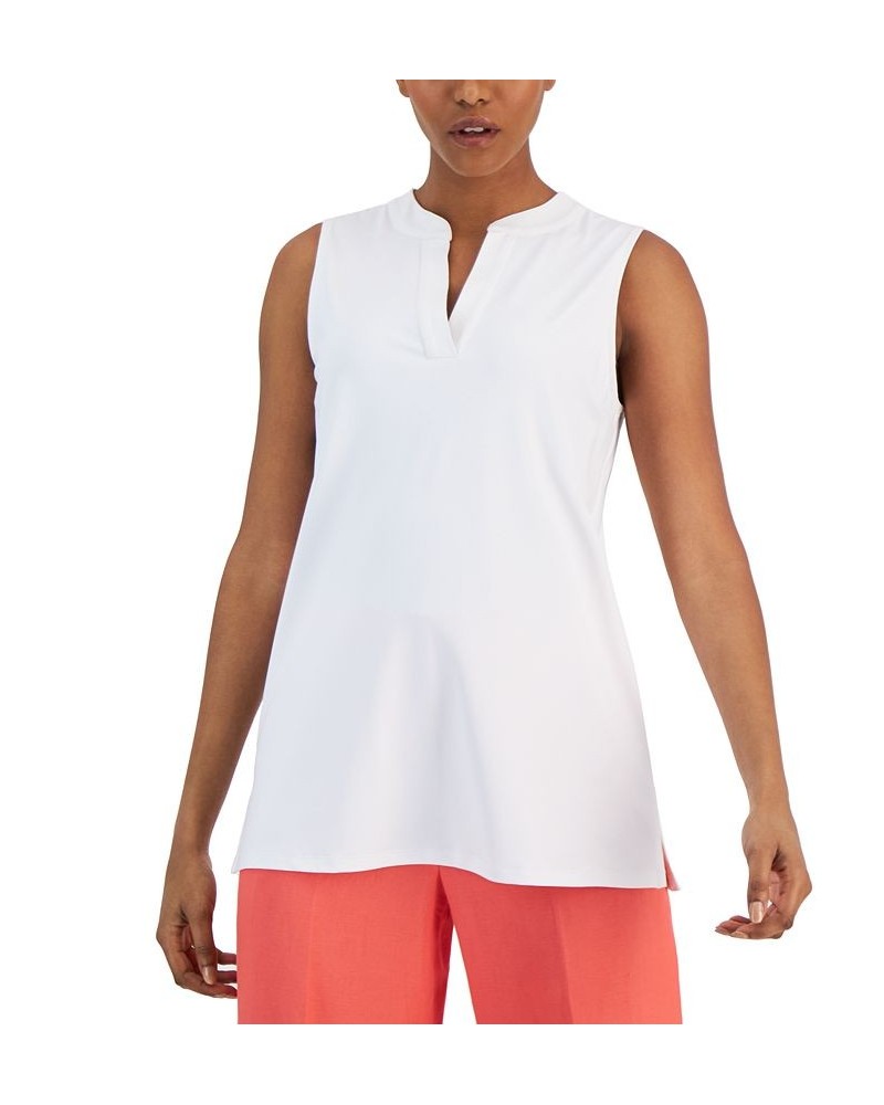 Women's Sleeveless Split-Neck Tunic White $42.72 Tops