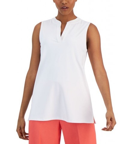 Women's Sleeveless Split-Neck Tunic White $42.72 Tops