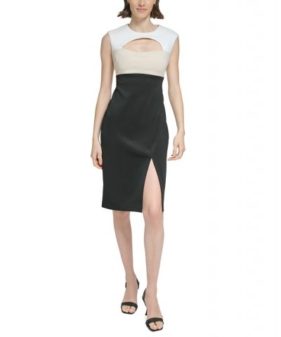 Women's Cutout Colorblocked Sheath Dress Black/Oatmeal/Cream $57.60 Dresses