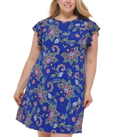 Plus Size Paisley-Print Flutter-Sleeve Dress Royal $33.79 Dresses