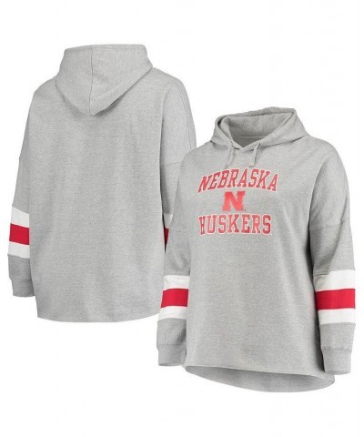 Women's Heathered Gray Nebraska Huskers Plus Size Sleeve Stripe Pullover Hoodie Heathered Gray $31.20 Sweatshirts