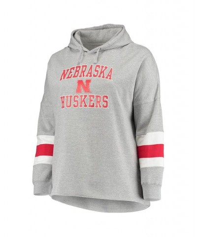 Women's Heathered Gray Nebraska Huskers Plus Size Sleeve Stripe Pullover Hoodie Heathered Gray $31.20 Sweatshirts