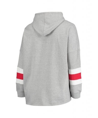 Women's Heathered Gray Nebraska Huskers Plus Size Sleeve Stripe Pullover Hoodie Heathered Gray $31.20 Sweatshirts