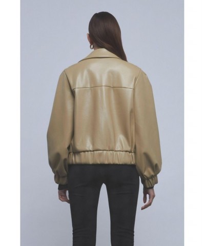 Women's Shank Button with Pu Jacket Tan/Beige $61.20 Jackets