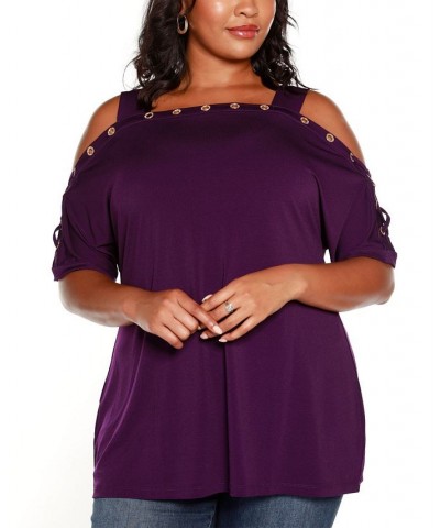 Plus Size Cold Shoulder Top Aubergine $21.19 Tops