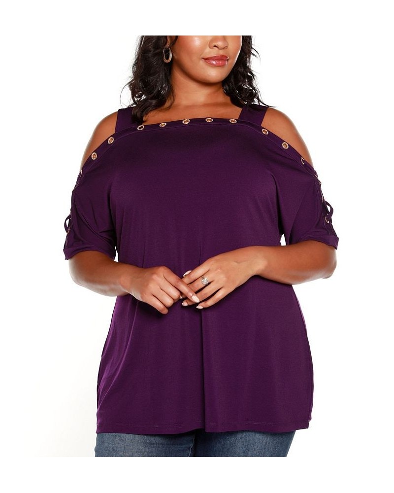 Plus Size Cold Shoulder Top Aubergine $21.19 Tops