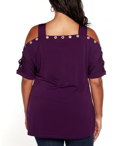 Plus Size Cold Shoulder Top Aubergine $21.19 Tops