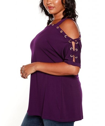 Plus Size Cold Shoulder Top Aubergine $21.19 Tops