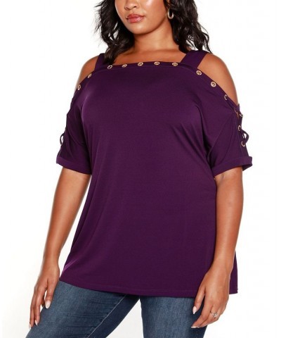 Plus Size Cold Shoulder Top Aubergine $21.19 Tops