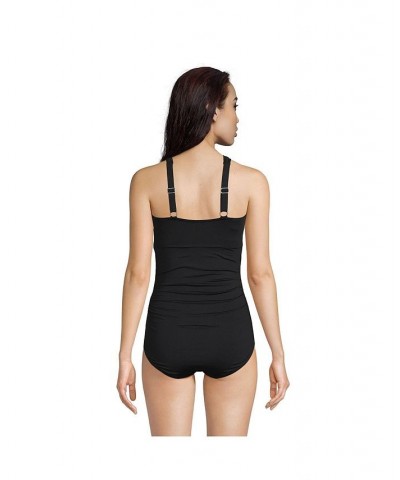 Women's Long High Neck to One Shoulder Multi Way One Piece Swimsuit Black $59.98 Swimsuits