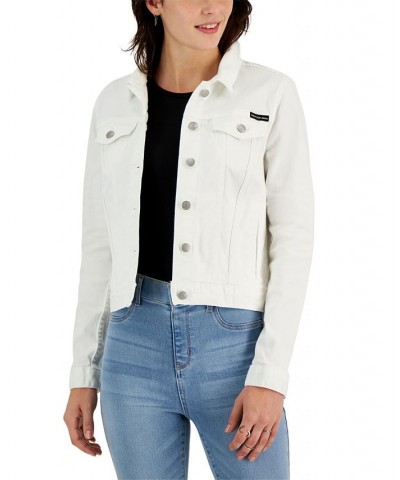 Women's Denim Trucker Jacket & Sleeveless Ribbed Midi Dress White $27.92 Outfits