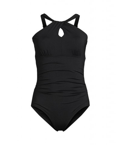 Women's Long High Neck to One Shoulder Multi Way One Piece Swimsuit Black $59.98 Swimsuits