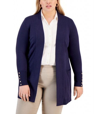 Plus Size Button-Sleeve Flyaway Cardigan Sweater Intrepid Blue $21.55 Sweaters