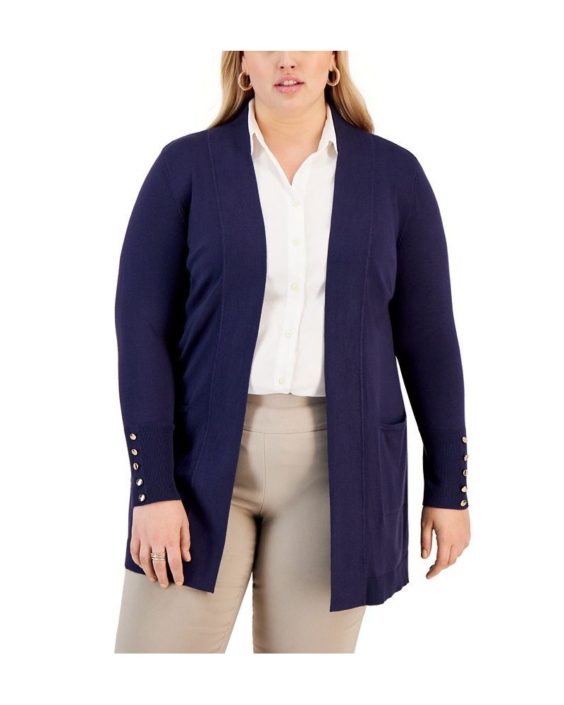 Plus Size Button-Sleeve Flyaway Cardigan Sweater Intrepid Blue $21.55 Sweaters