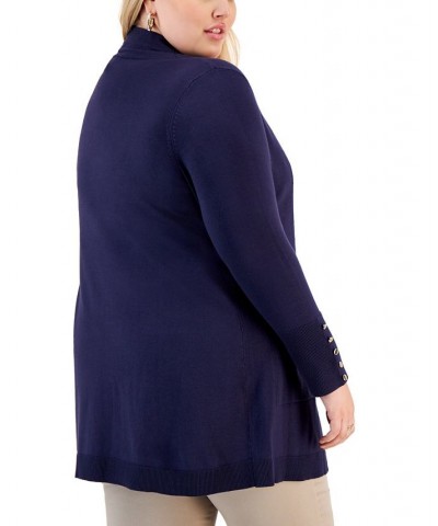 Plus Size Button-Sleeve Flyaway Cardigan Sweater Intrepid Blue $21.55 Sweaters