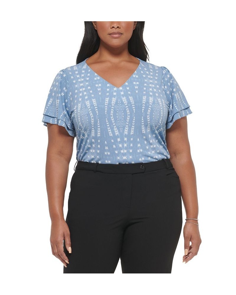 Plus Size Printed Tiered-Short-Sleeve Top Dusk Multi $25.95 Tops